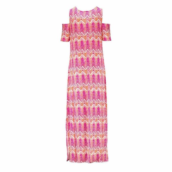 NWT DESIGN HISTORY WOMEN'S COLD-SHOULDER PINK MAGIC CHEVRON MAXI DRESS - Picture 3 of 4
